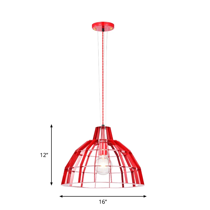 Rode Dome Shade Drop Light 1 Lamp Moderne metalen gekooide hangende hanger voor restaurant Clearhalo