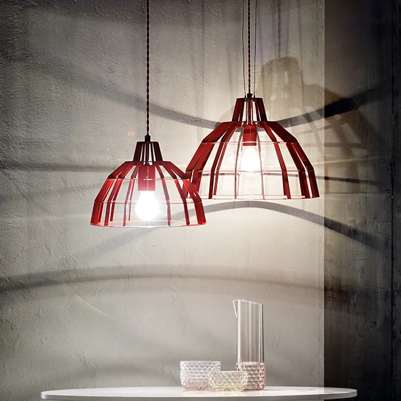 Rode Dome Shade Drop Light 1 Lamp Moderne metalen gekooide hangende hanger voor restaurant Clearhalo