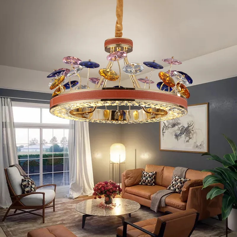 Rode hoepel kroonluchter hanglamp Macaron kristal slaapkamer 19,5 "/23,5" W LED hanglamp met kleurrijk paddestoeldecor Cle...