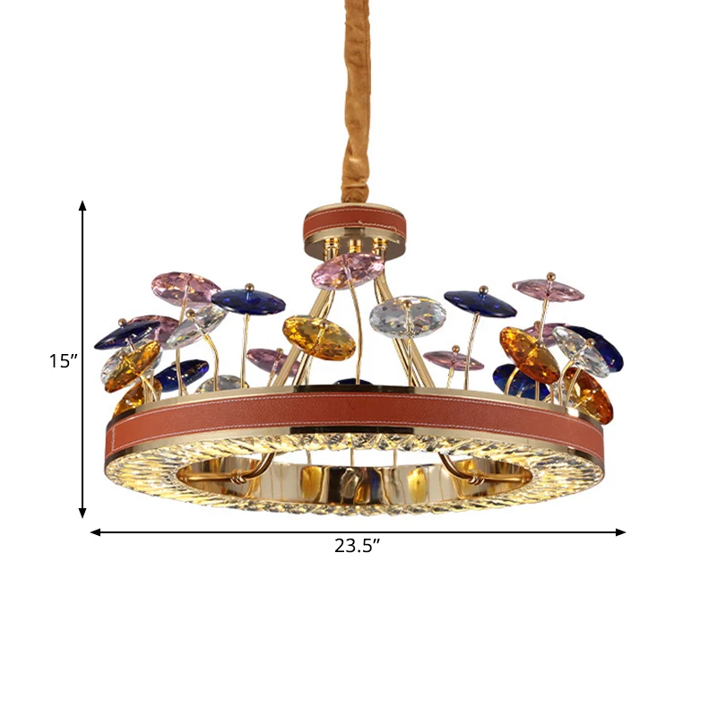 Rode hoepel kroonluchter hanglamp Macaron kristal slaapkamer 19,5 "/23,5" W LED hanglamp met kleurrijk paddestoeldecor Cle...