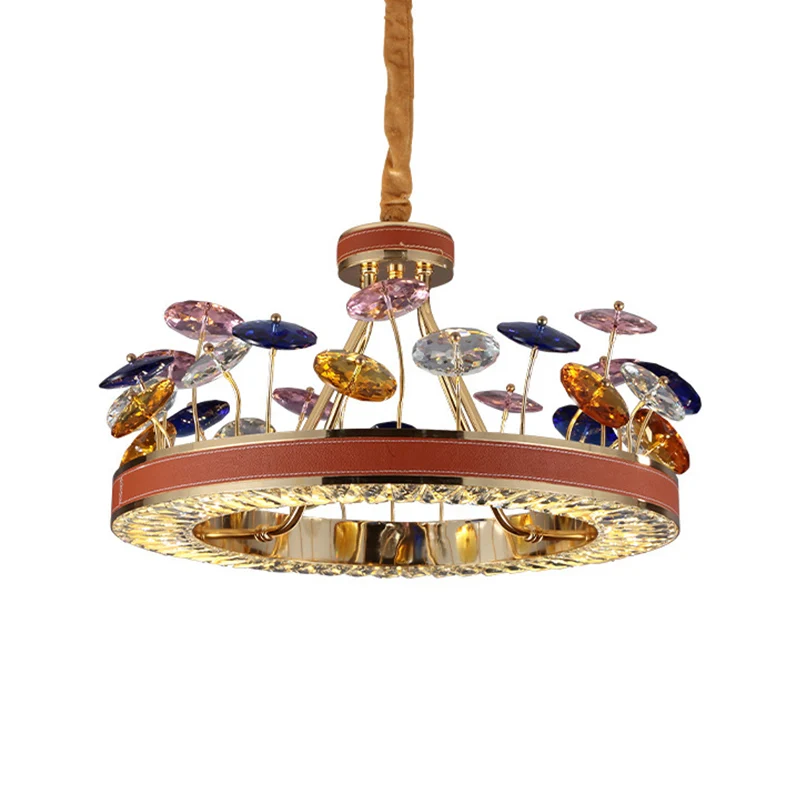 Rode hoepel kroonluchter hanglamp Macaron kristal slaapkamer 19,5 "/23,5" W LED hanglamp met kleurrijk paddestoeldecor Cle...