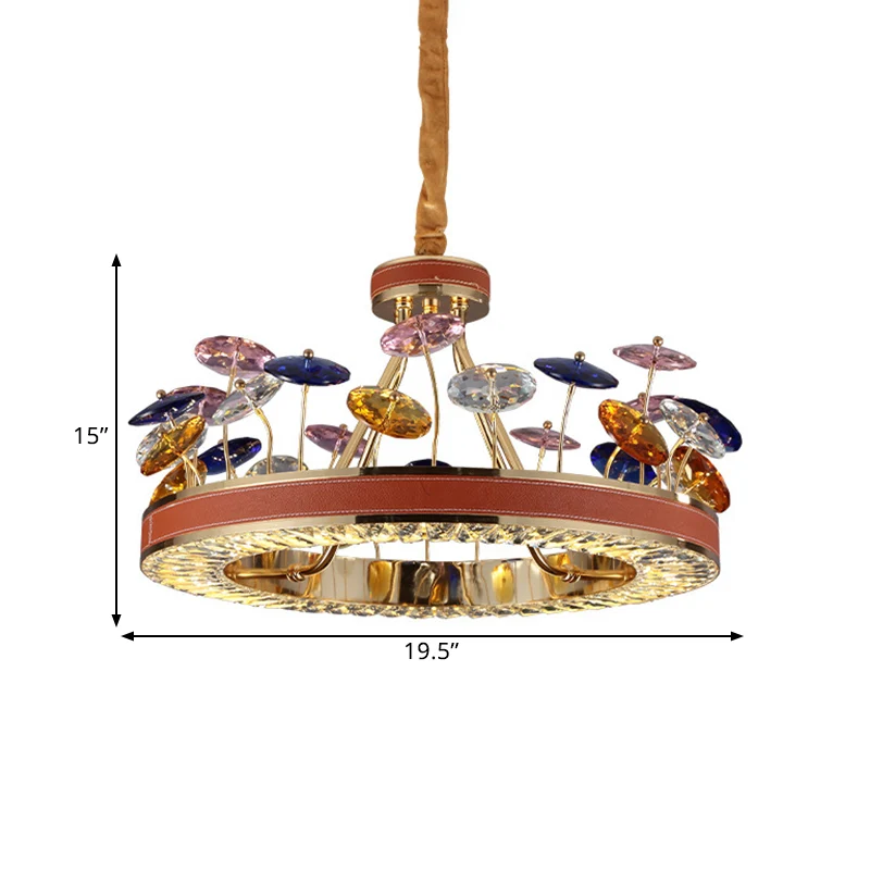 Rode hoepel kroonluchter hanglamp Macaron kristal slaapkamer 19,5 "/23,5" W LED hanglamp met kleurrijk paddestoeldecor Cle...