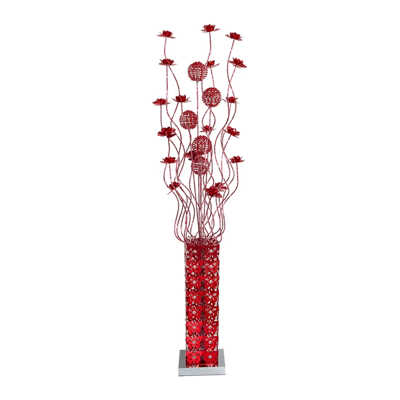 Rode LED-bloemdecor vloerlamp Art Decor metalen kubusvormige staande vloerlampset met ingebed kristal Clearhalo