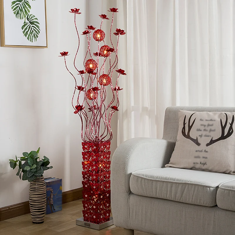 Rode LED-bloemdecor vloerlamp Art Decor metalen kubusvormige staande vloerlampset met ingebed kristal Clearhalo