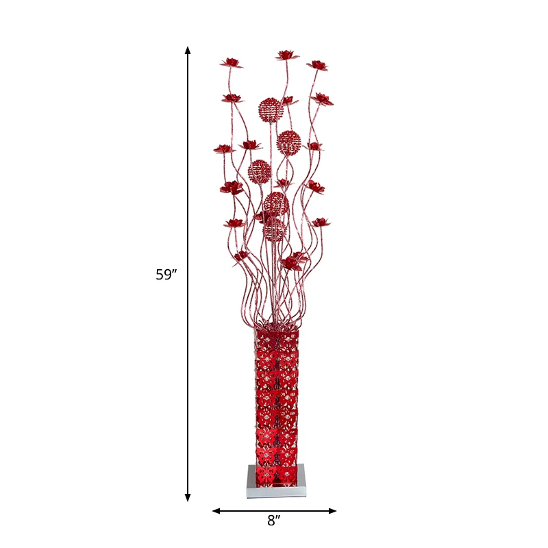 Rode LED-bloemdecor vloerlamp Art Decor metalen kubusvormige staande vloerlampset met ingebed kristal Clearhalo