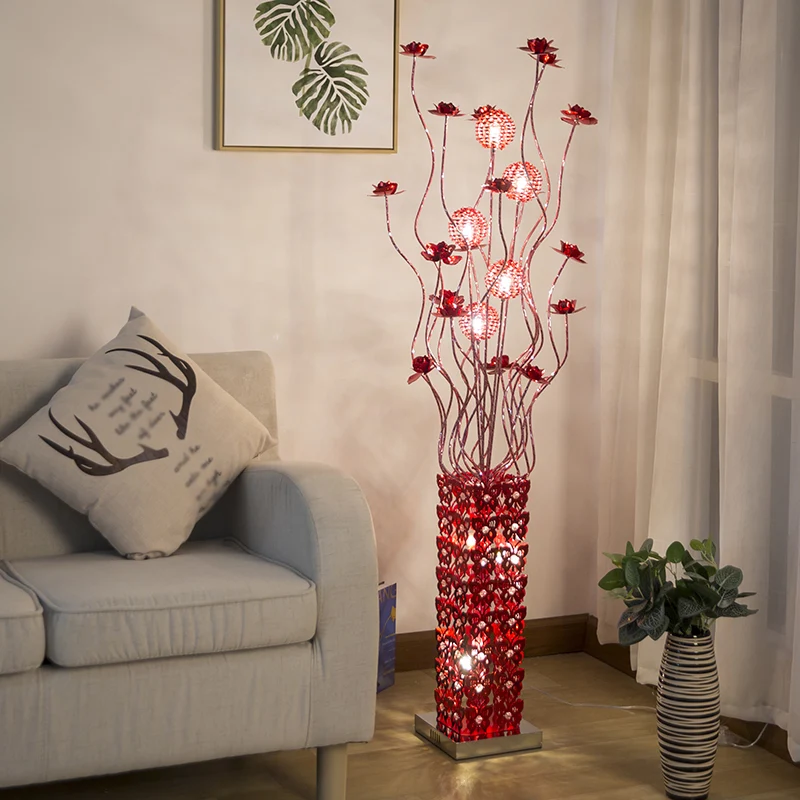 Rode LED-bloemdecor vloerlamp Art Decor metalen kubusvormige staande vloerlampset met ingebed kristal Clearhalo
