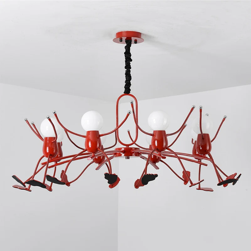 Rode Stick-Man kroonluchter nieuwigheid cartoon metalen hangende lamp voor kinderkamer Clearhalo