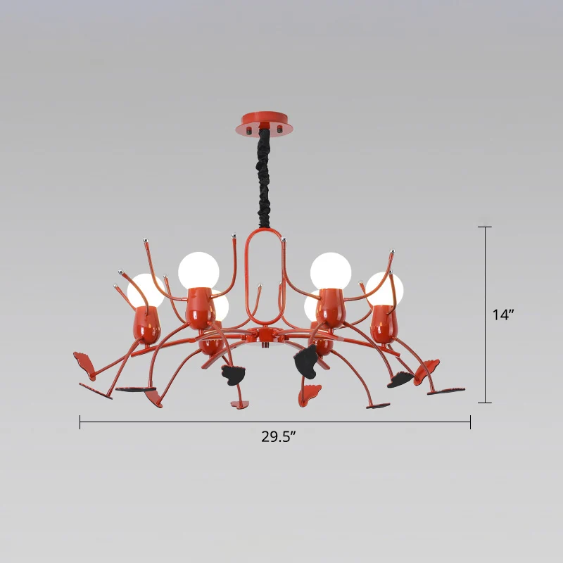 Rode Stick-Man kroonluchter nieuwigheid cartoon metalen hangende lamp voor kinderkamer Clearhalo