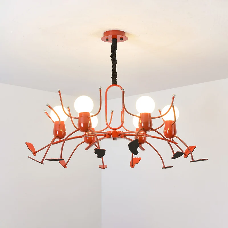 Rode Stick-Man kroonluchter nieuwigheid cartoon metalen hangende lamp voor kinderkamer Clearhalo