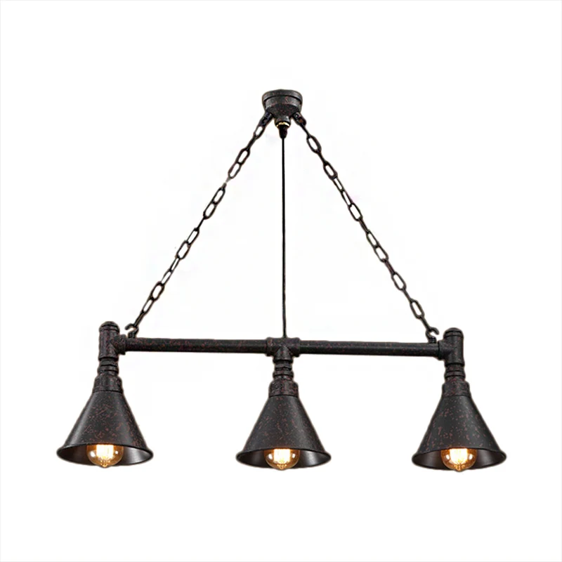 Roest Conische Eilandverlichting met Pijpontwerp Vintage Industrieel Metaal 3 Lichts Eetkamer Hangende Plafondlamp Clearhalo
