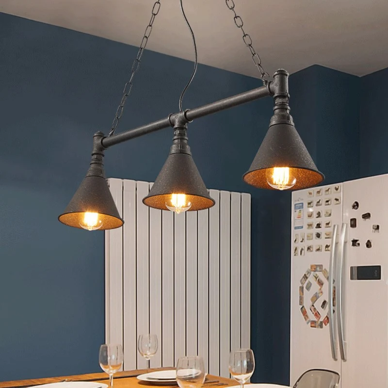 Roest Conische Eilandverlichting met Pijpontwerp Vintage Industrieel Metaal 3 Lichts Eetkamer Hangende Plafondlamp Clearhalo