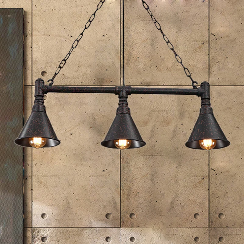 Roest Conische Eilandverlichting met Pijpontwerp Vintage Industrieel Metaal 3 Lichts Eetkamer Hangende Plafondlamp Clearhalo