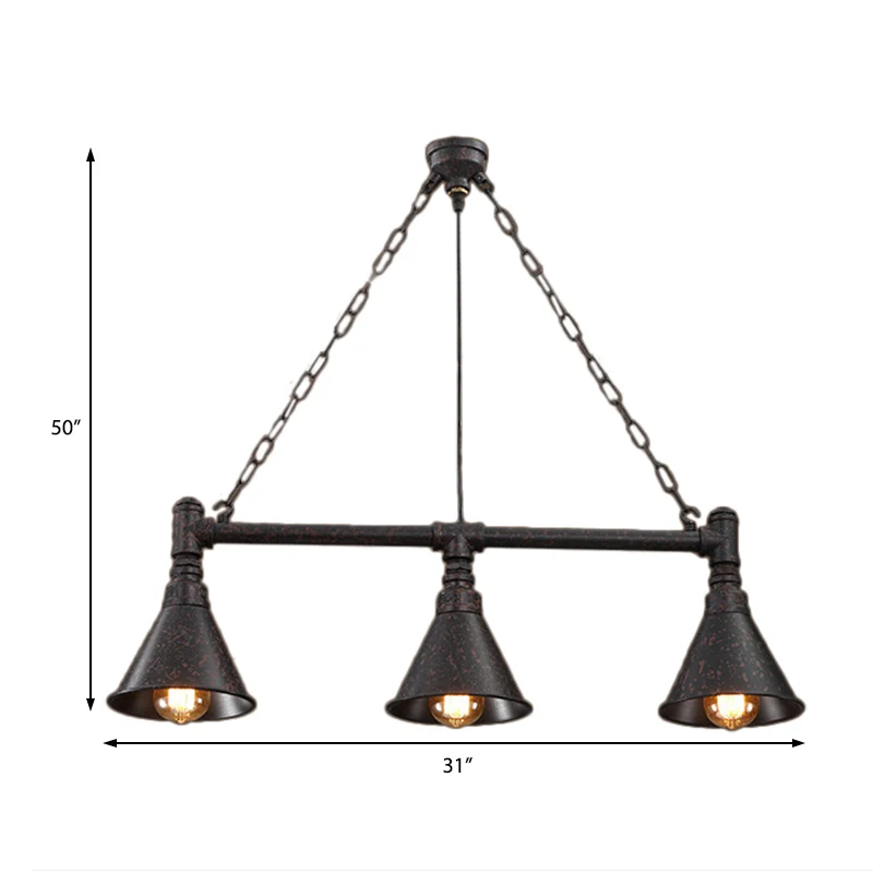 Roest Conische Eilandverlichting met Pijpontwerp Vintage Industrieel Metaal 3 Lichts Eetkamer Hangende Plafondlamp Clearhalo