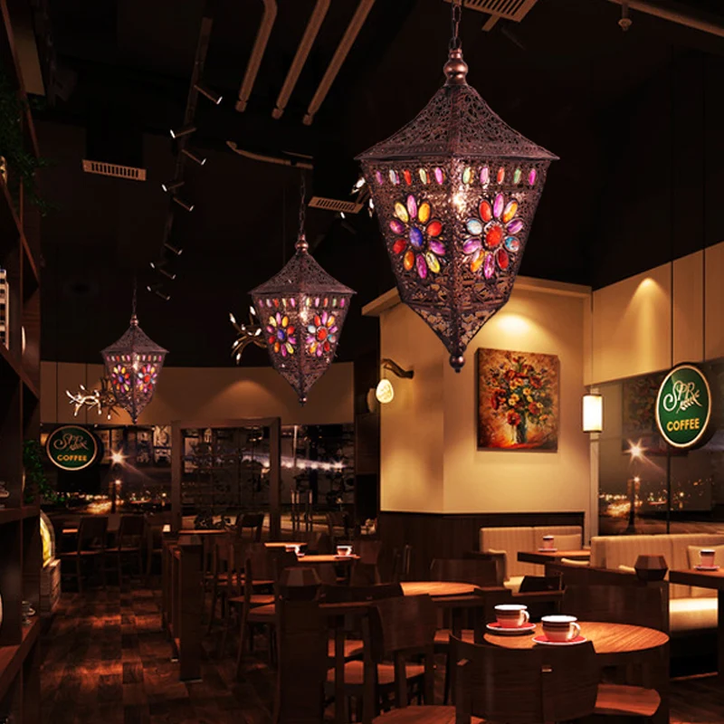Roest Lantaarn Hanglamp Kit Traditioneel Metaal 1 Kop Restaurant Ophangverlichting Clearhalo