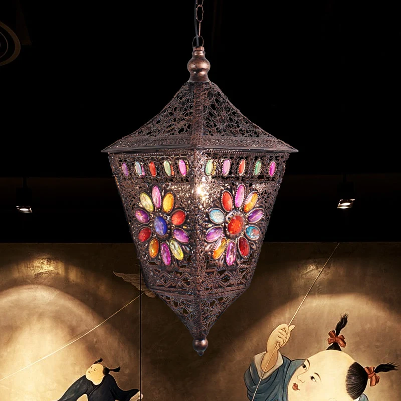 Roest Lantaarn Hanglamp Kit Traditioneel Metaal 1 Kop Restaurant Ophangverlichting Clearhalo