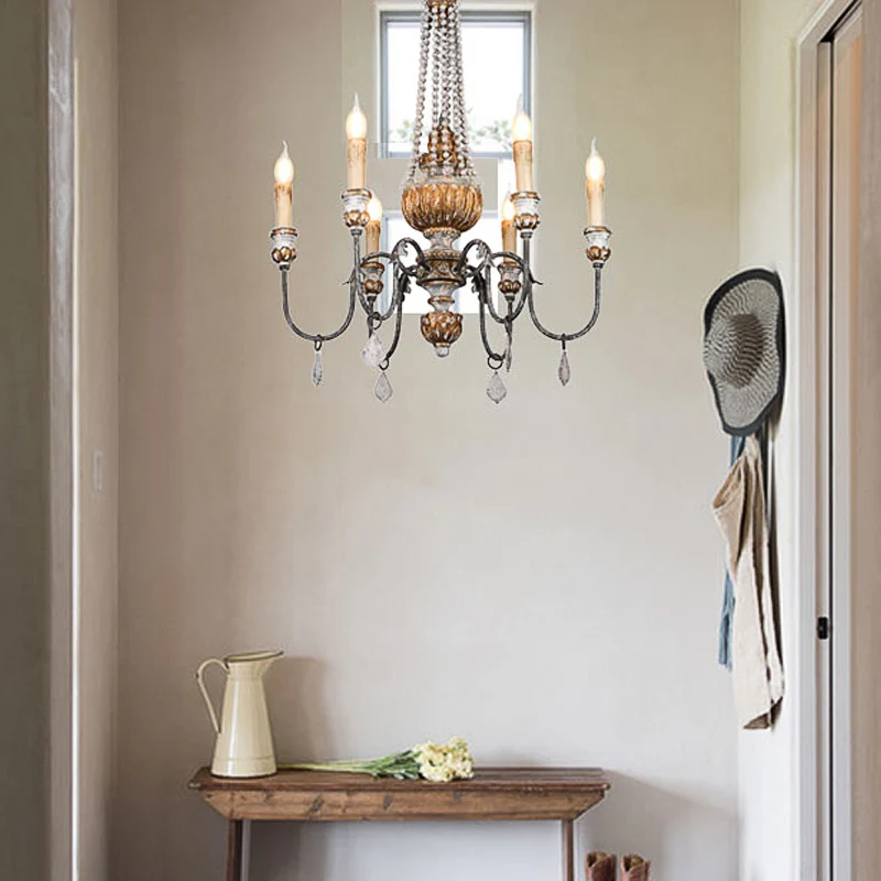 Roest Sputnik kroonluchterlamp Retro 6-kops metalen plafondhanglamp met platte druppel voor woonkamer Clearhalo