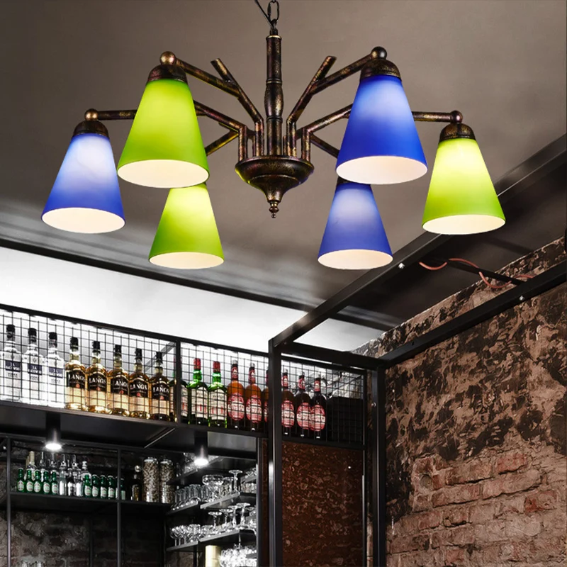 Roest taps toelopende schaduwkroonluchter 6-lichts retro metalen hanglamp voor restaurant Clearhalo