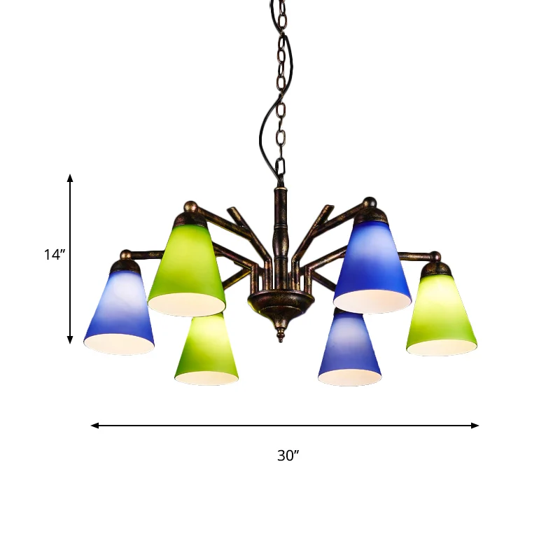 Roest taps toelopende schaduwkroonluchter 6-lichts retro metalen hanglamp voor restaurant Clearhalo