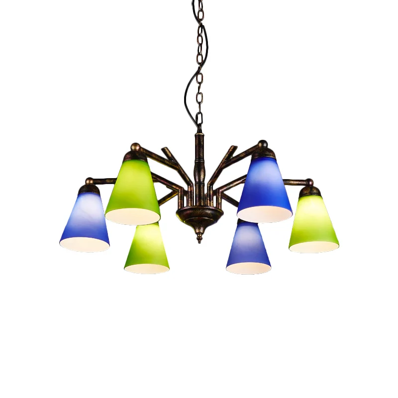 Roest taps toelopende schaduwkroonluchter 6-lichts retro metalen hanglamp voor restaurant Clearhalo