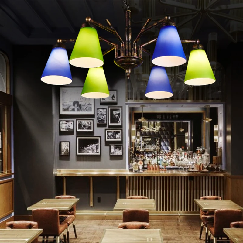 Roest taps toelopende schaduwkroonluchter 6-lichts retro metalen hanglamp voor restaurant Clearhalo