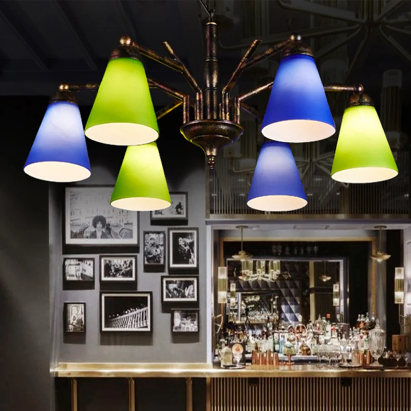 Roest taps toelopende schaduwkroonluchter 6-lichts retro metalen hanglamp voor restaurant Clearhalo