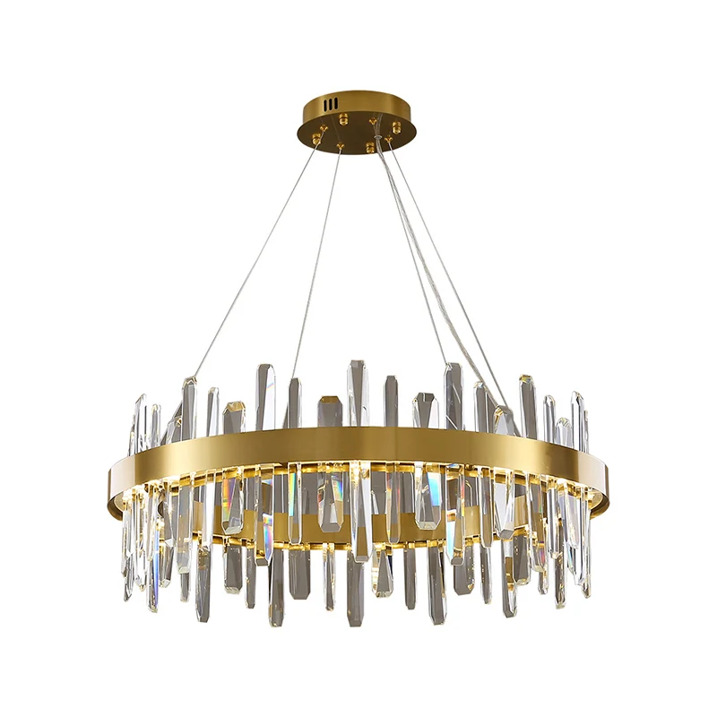 Roestvrijstalen lusvormige hanglamp Postmoderne LED-kroonluchter met gouden afwerking en kristallen ijspegels Clearhalo