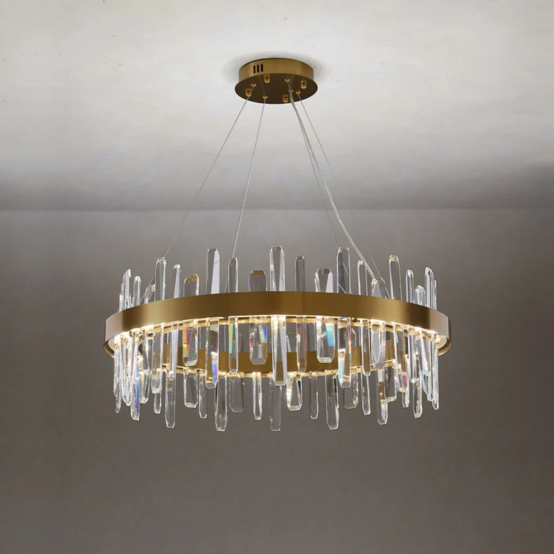 Roestvrijstalen lusvormige hanglamp Postmoderne LED-kroonluchter met gouden afwerking en kristallen ijspegels Clearhalo