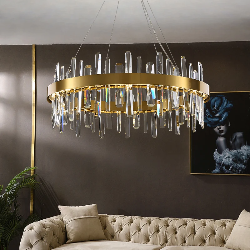 Roestvrijstalen lusvormige hanglamp Postmoderne LED-kroonluchter met gouden afwerking en kristallen ijspegels Clearhalo