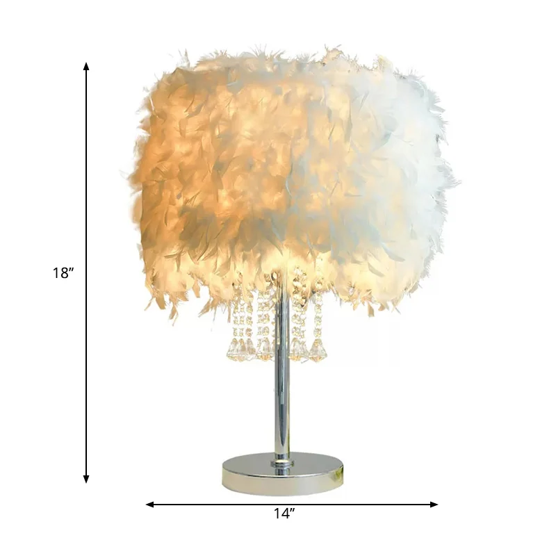 Romantische Drum Bureaulamp Veerwit Tafellamp met Heldere Kristallen Kraal voor Hotel Restaurant Clearhalo