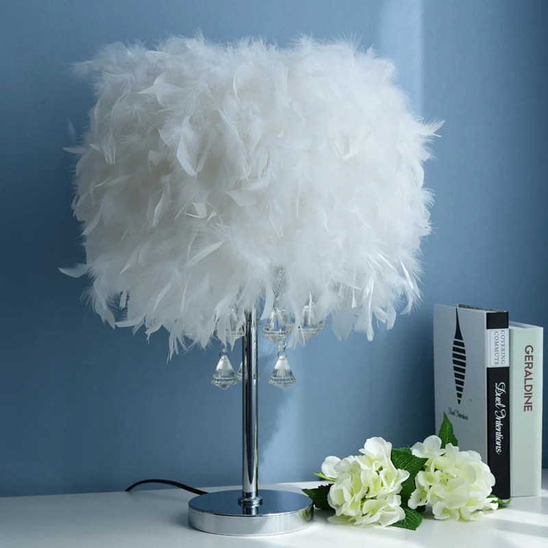 Romantische Drum Bureaulamp Veerwit Tafellamp met Heldere Kristallen Kraal voor Hotel Restaurant Clearhalo
