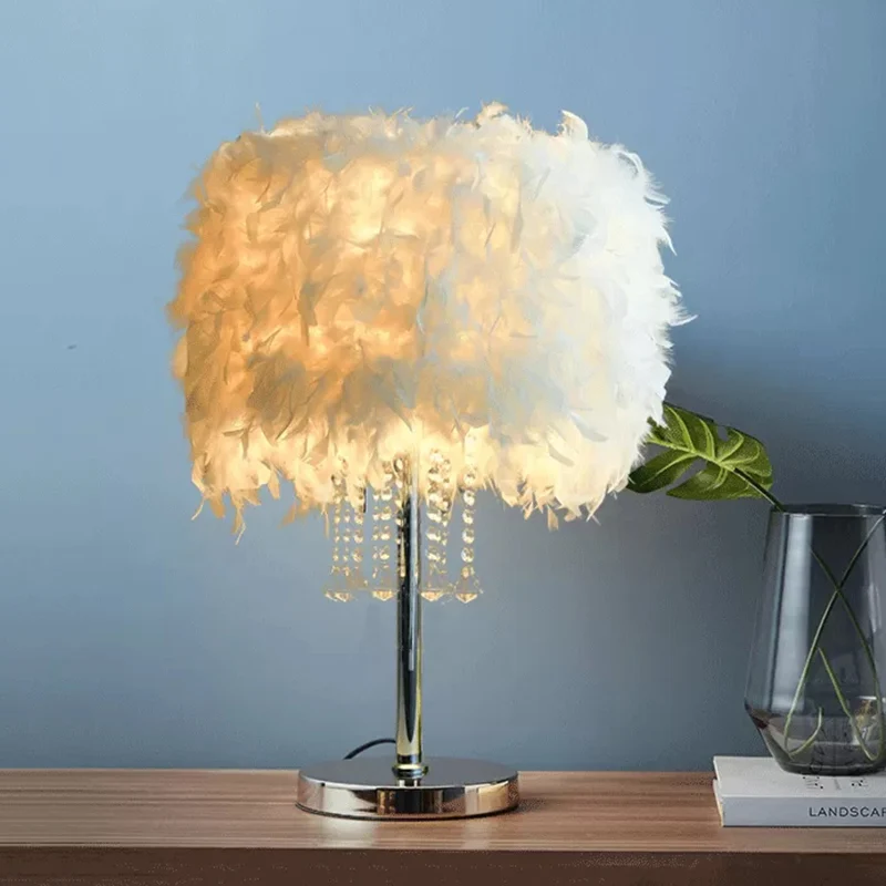 Romantische Drum Bureaulamp Veerwit Tafellamp met Heldere Kristallen Kraal voor Hotel Restaurant Clearhalo