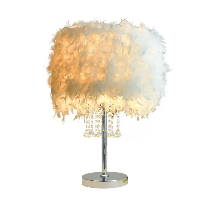 Romantische Drum Bureaulamp Veerwit Tafellamp met Heldere Kristallen Kraal voor Hotel Restaurant Clearhalo