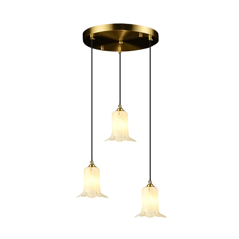 Romantische Pastorale Lelie Cluster Hanger 3 Lampen Wit/Groen/Paars Glas LED Plafond Hang Armatuur voor Foyer Clearhalo