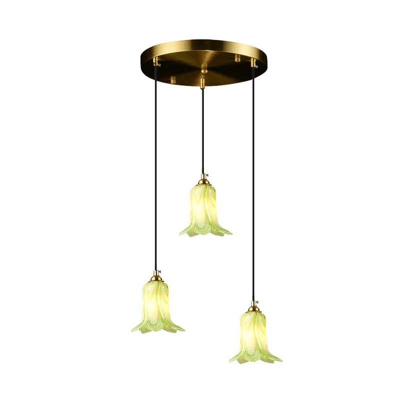 Romantische Pastorale Lelie Cluster Hanger 3 Lampen Wit/Groen/Paars Glas LED Plafond Hang Armatuur voor Foyer Clearhalo