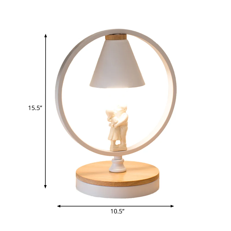 Romantische Ring Bureaulamp met Paar Deco Metaal 1 Kop Witte Tafellamp voor Slaapkamer Clearhalo