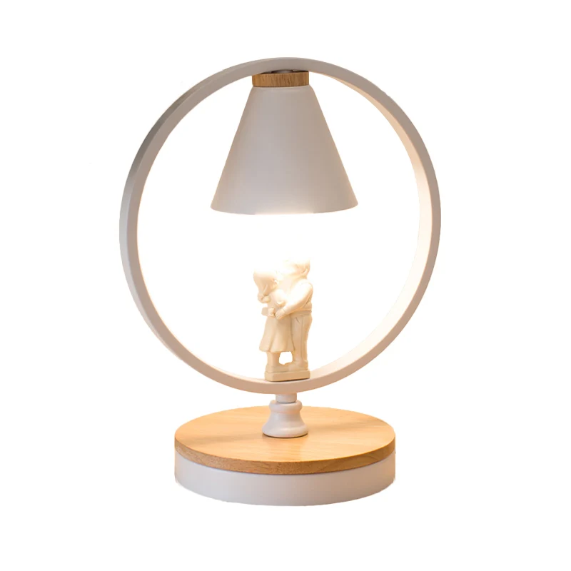 Romantische Ring Bureaulamp met Paar Deco Metaal 1 Kop Witte Tafellamp voor Slaapkamer Clearhalo