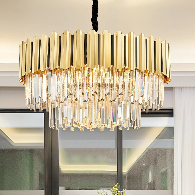 Rond gevormde tri-prisma kristallen kroonluchter hanglamp postmoderne gouden hanglamp Clearhalo