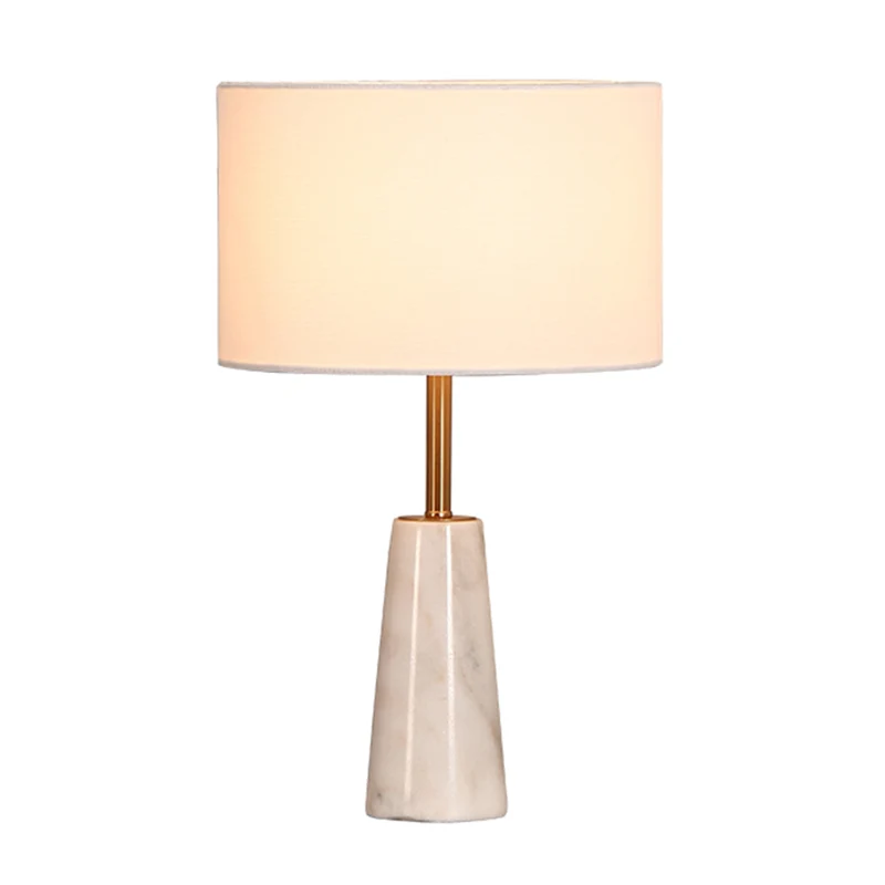 Rond nachtkastje, lichte stof, één lamp, nachtkastje Scandinavische stijl, verlichting met conische marmeren voet wit Clea...