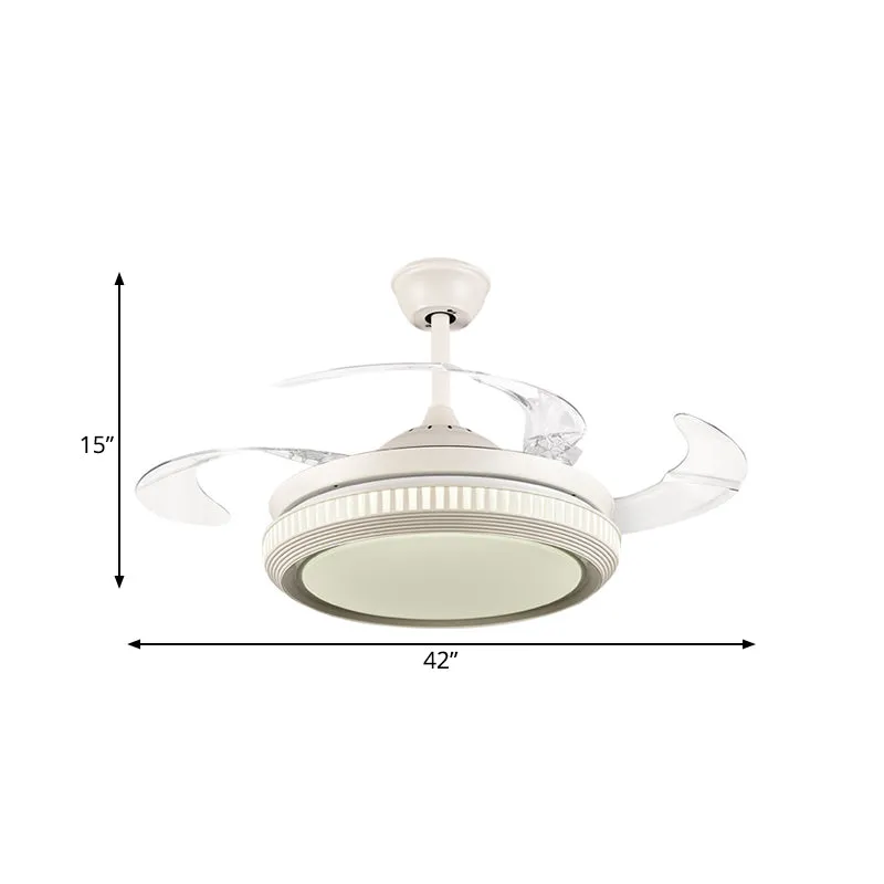 Ronde acryl hangende ventilatorlamp moderne LED woonkamer semi-inbouw plafondlamp wit met 8 heldere bladen, 42" W Clearhalo