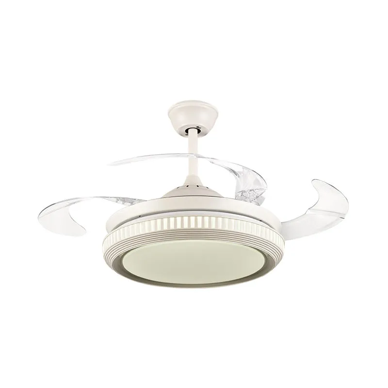 Ronde acryl hangende ventilatorlamp moderne LED woonkamer semi-inbouw plafondlamp wit met 8 heldere bladen, 42" W Clearhalo