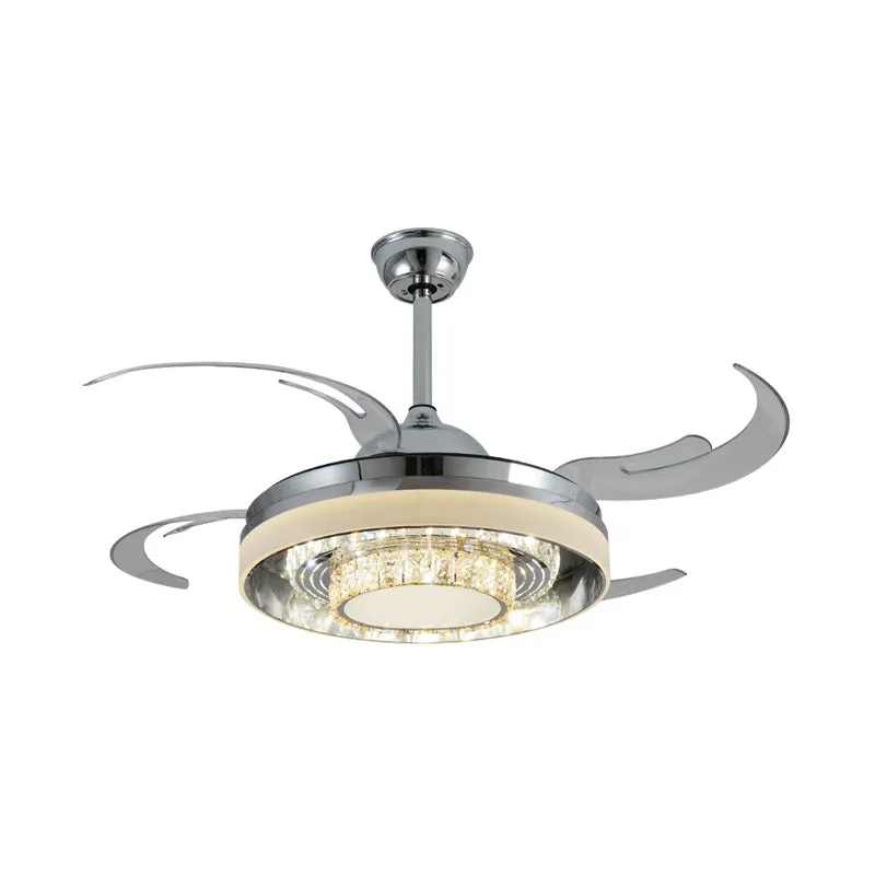 Ronde acryl hangende ventilatorlamp modernistische LED 42" W woonkamer semi-gemonteerde verlichting zilver met kristallen...