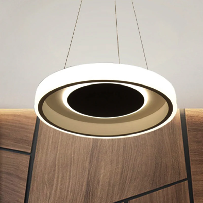 Ronde acryl hanglamp moderne 14"/19,5" brede led witte hangende plafondlamp wit/warm/natuurlijk licht Clearhalo
