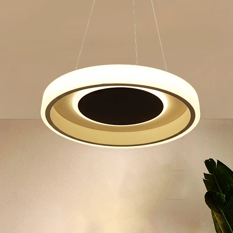 Ronde acryl hanglamp moderne 14"/19,5" brede led witte hangende plafondlamp wit/warm/natuurlijk licht Clearhalo