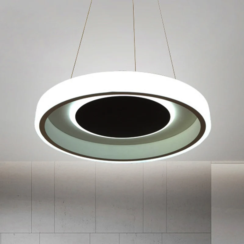 Ronde acryl hanglamp moderne 14"/19,5" brede led witte hangende plafondlamp wit/warm/natuurlijk licht Clearhalo