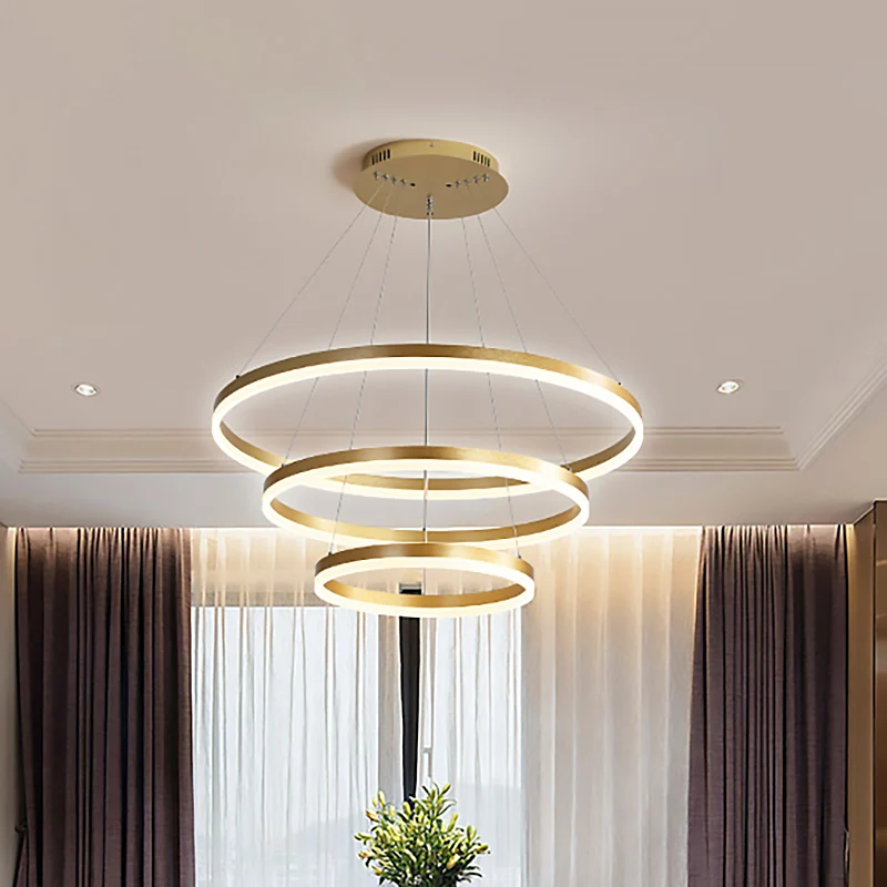 Ronde acryl kroonluchter verlichting moderne 3-lichts gouden led-plafond hanglamp wit/warm licht Clearhalo