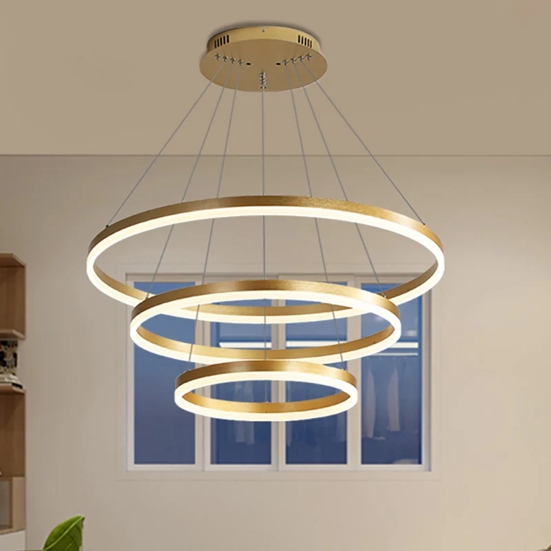 Ronde acryl kroonluchter verlichting moderne 3-lichts gouden led-plafond hanglamp wit/warm licht Clearhalo