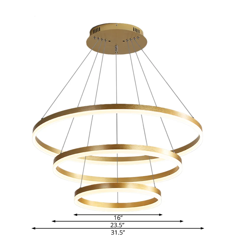 Ronde acryl kroonluchter verlichting moderne 3-lichts gouden led-plafond hanglamp wit/warm licht Clearhalo
