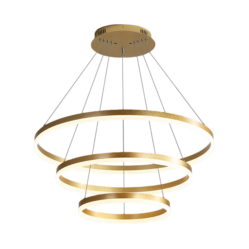 Ronde acryl kroonluchter verlichting moderne 3-lichts gouden led-plafond hanglamp wit/warm licht Clearhalo