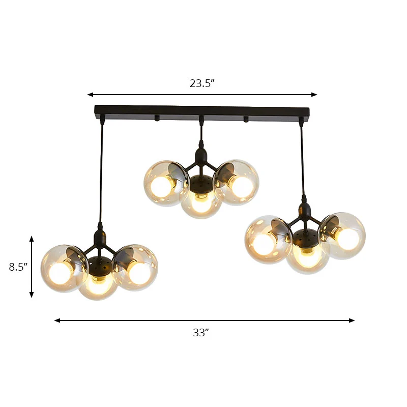Ronde clusterverlichting van helder glas met lineair ontwerp Moderne hangende plafondlamp met meerdere lampen zwart Clearhalo