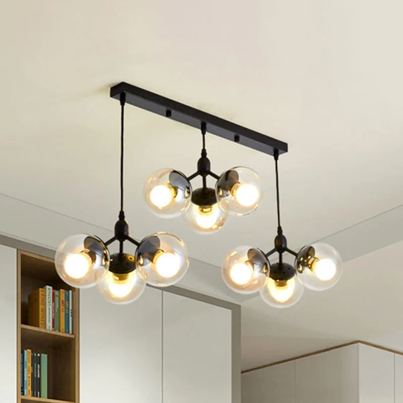 Ronde clusterverlichting van helder glas met lineair ontwerp Moderne hangende plafondlamp met meerdere lampen zwart Clearhalo